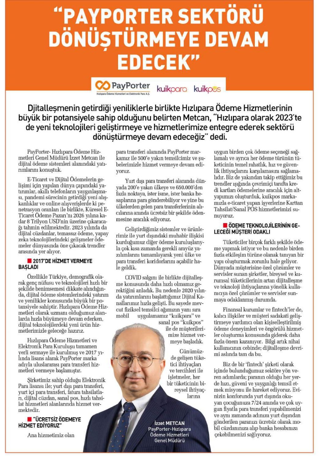 PayPorter Sektörü Dönüştürmeye Devam Edecek